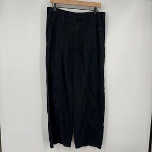 Athleta Cabo Retreat 100% Linen Wide Leg Mid-Rise Pants Pockets Black womans siz